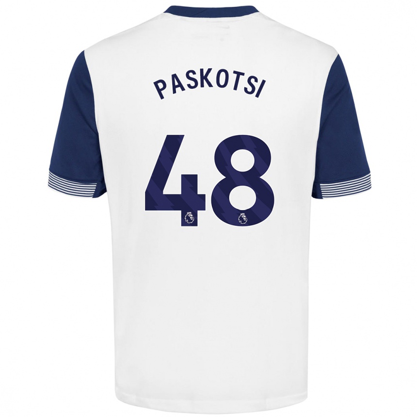 Gyermek Labdarúgás Maksim Paskotsi #48 Fehér Kék Hazai Jersey 2024/25 Mez Póló Ing