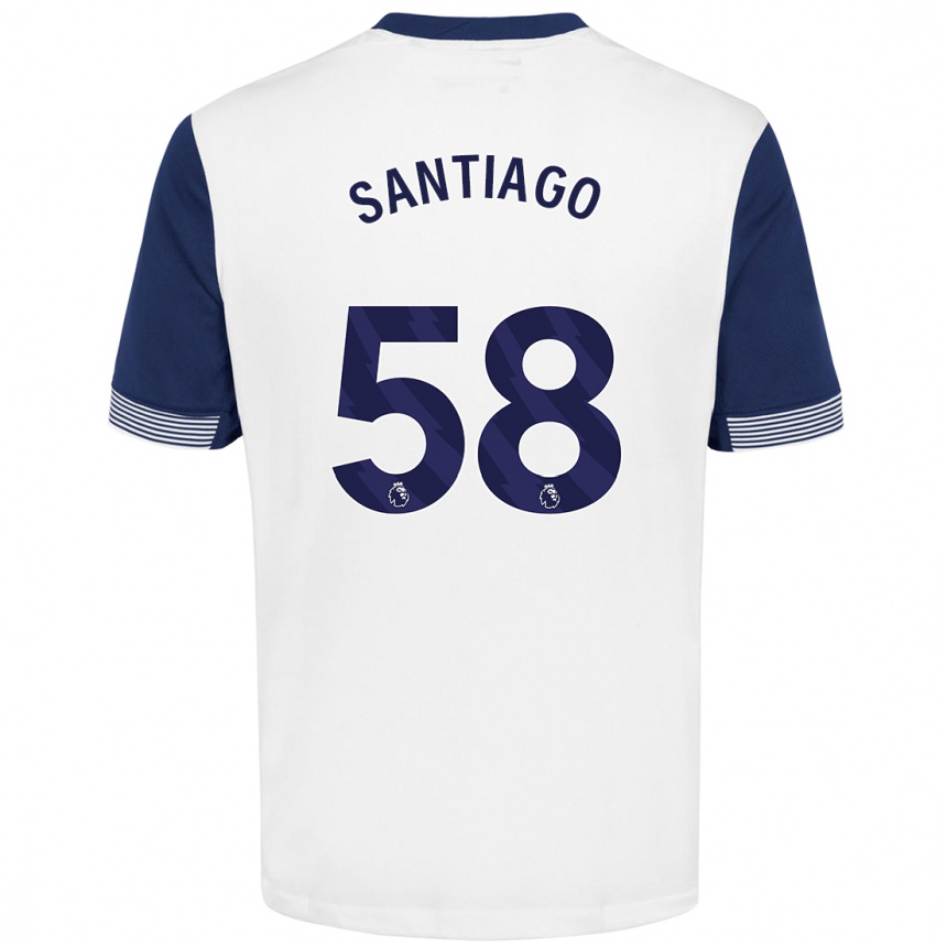 Gyermek Labdarúgás Yago Santiago #58 Fehér Kék Hazai Jersey 2024/25 Mez Póló Ing