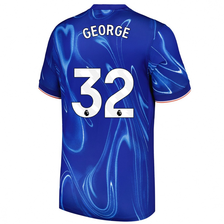 Gyermek Labdarúgás Tyrique George #32 Kék Fehér Hazai Jersey 2024/25 Mez Póló Ing