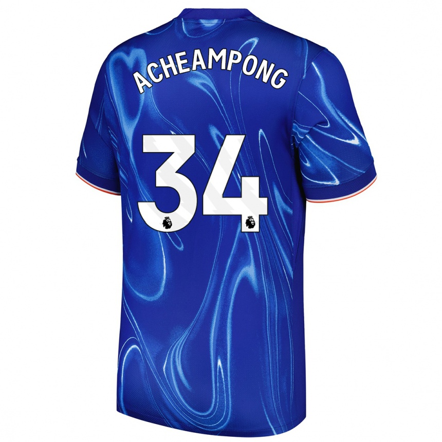 Gyermek Labdarúgás Josh Acheampong #34 Kék Fehér Hazai Jersey 2024/25 Mez Póló Ing