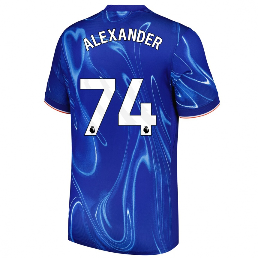 Gyermek Labdarúgás Reiss Alexander Russell-Denny #74 Kék Fehér Hazai Jersey 2024/25 Mez Póló Ing