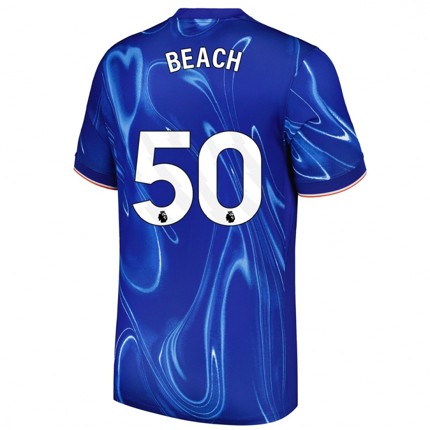 Gyermek Labdarúgás Eddie Beach #50 Kék Fehér Hazai Jersey 2024/25 Mez Póló Ing