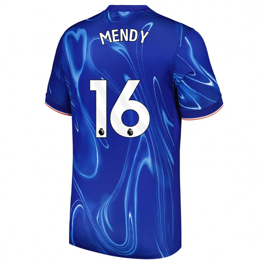 Gyermek Labdarúgás Edouard Mendy #16 Kék Fehér Hazai Jersey 2024/25 Mez Póló Ing