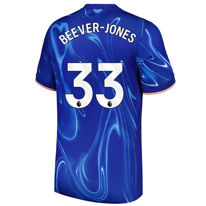 Gyermek Labdarúgás Aggie Beever-Jones #33 Kék Fehér Hazai Jersey 2024/25 Mez Póló Ing