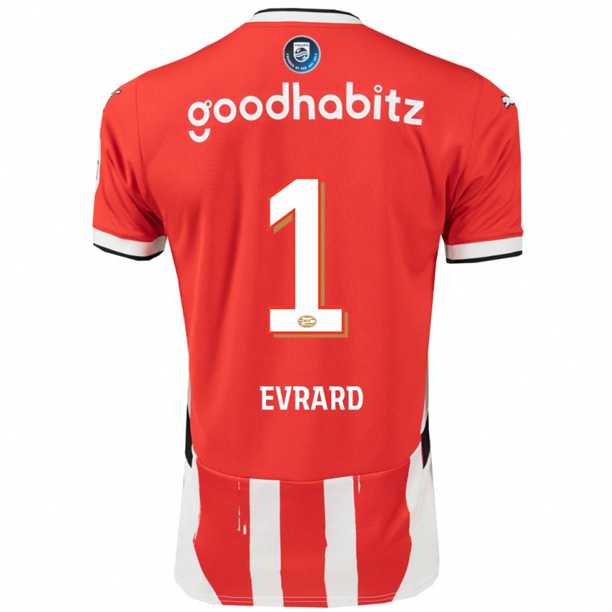 Gyermek Labdarúgás Nicky Evrard #1 Piros Fehér Hazai Jersey 2024/25 Mez Póló Ing