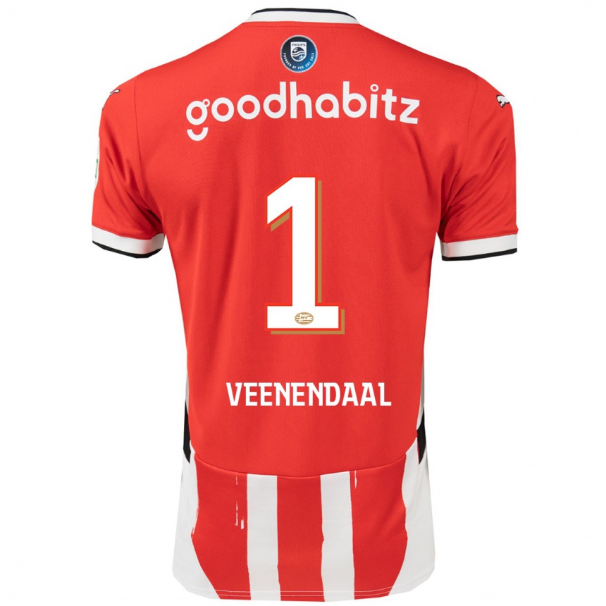 Gyermek Labdarúgás Sari Van Veenendaal #1 Piros Fehér Hazai Jersey 2024/25 Mez Póló Ing