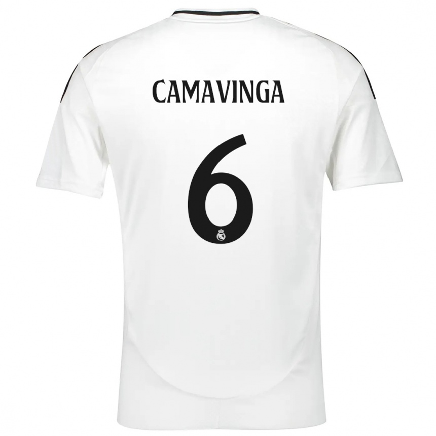 Gyermek Labdarúgás Eduardo Camavinga #6 Fehér Hazai Jersey 2024/25 Mez Póló Ing