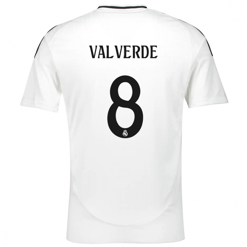 Gyermek Labdarúgás Federico Valverde #8 Fehér Hazai Jersey 2024/25 Mez Póló Ing