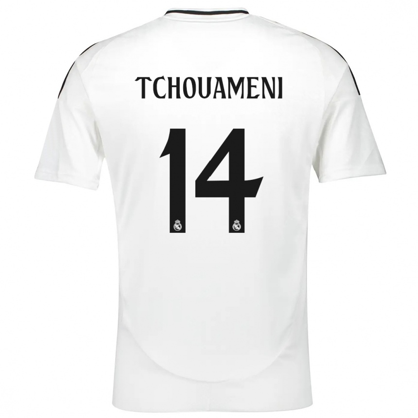 Gyermek Labdarúgás Aurelien Tchouameni #14 Fehér Hazai Jersey 2024/25 Mez Póló Ing