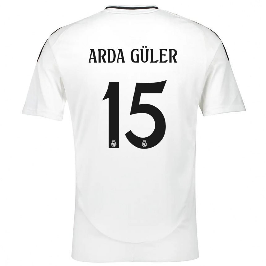 Gyermek Labdarúgás Arda Güler #15 Fehér Hazai Jersey 2024/25 Mez Póló Ing