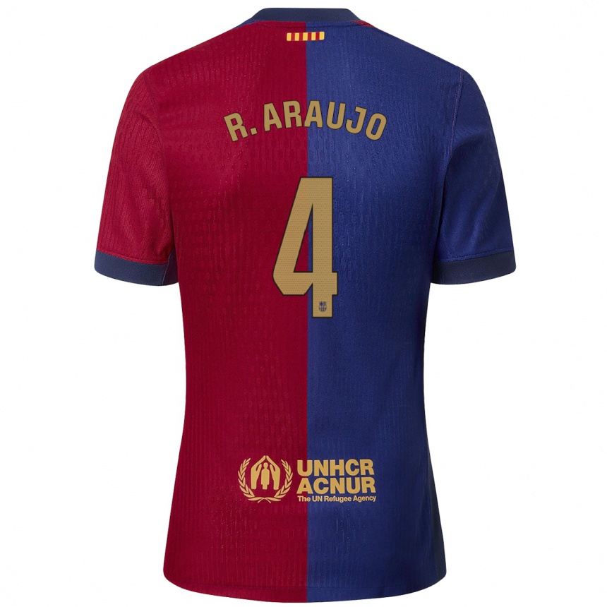 Gyermek Labdarúgás Ronald Araujo #4 Kék Piros Hazai Jersey 2024/25 Mez Póló Ing