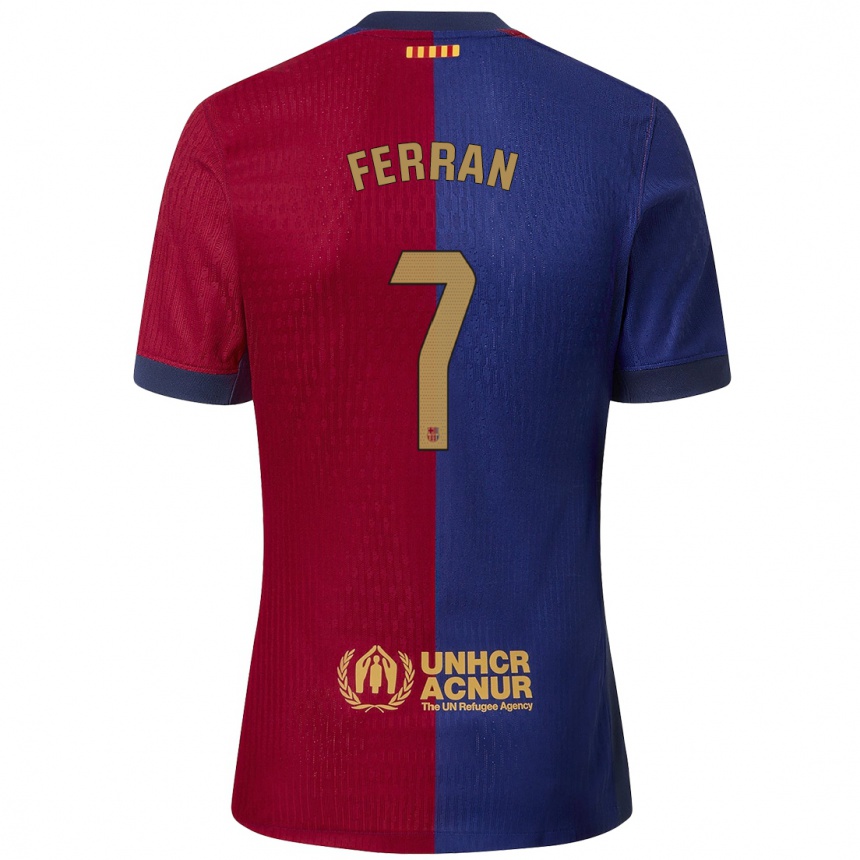 Gyermek Labdarúgás Ferran Torres #7 Kék Piros Hazai Jersey 2024/25 Mez Póló Ing