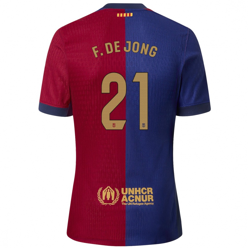 Gyermek Labdarúgás Frenkie De Jong #21 Kék Piros Hazai Jersey 2024/25 Mez Póló Ing