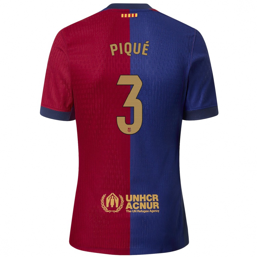 Gyermek Labdarúgás Gerard Pique #3 Kék Piros Hazai Jersey 2024/25 Mez Póló Ing