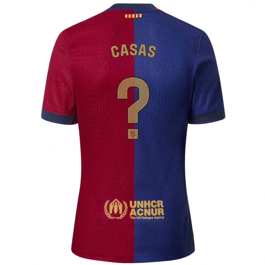 Gyermek Labdarúgás Arnau Casas #0 Kék Piros Hazai Jersey 2024/25 Mez Póló Ing