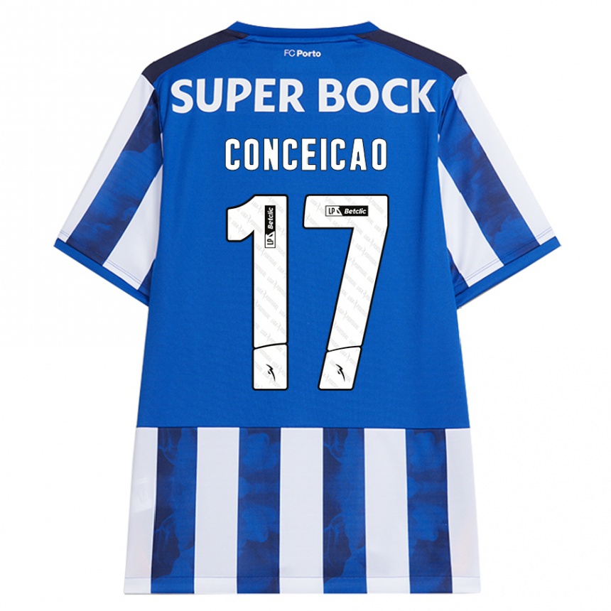 Gyermek Labdarúgás Rodrigo Conceicao #17 Kék Fehér Hazai Jersey 2024/25 Mez Póló Ing