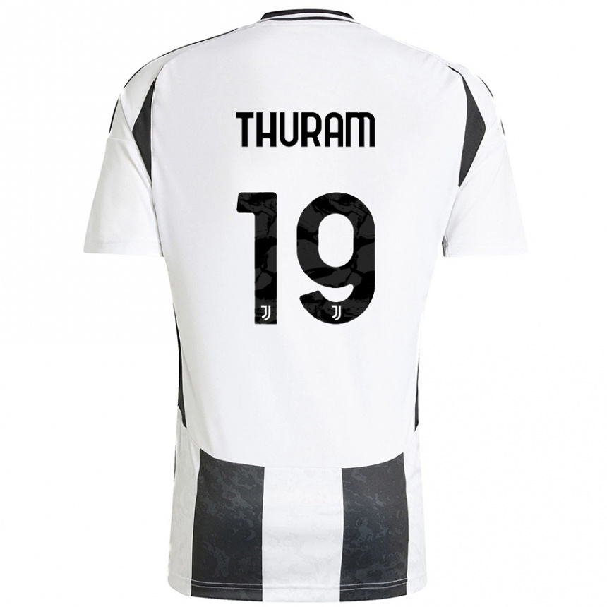 Gyermek Labdarúgás Khéphren Thuram #19 Fehér Fekete Hazai Jersey 2024/25 Mez Póló Ing