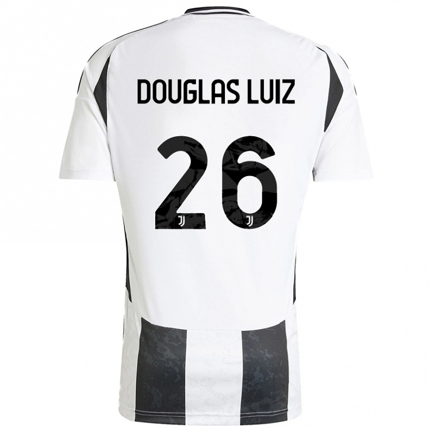 Gyermek Labdarúgás Douglas Luiz #26 Fehér Fekete Hazai Jersey 2024/25 Mez Póló Ing