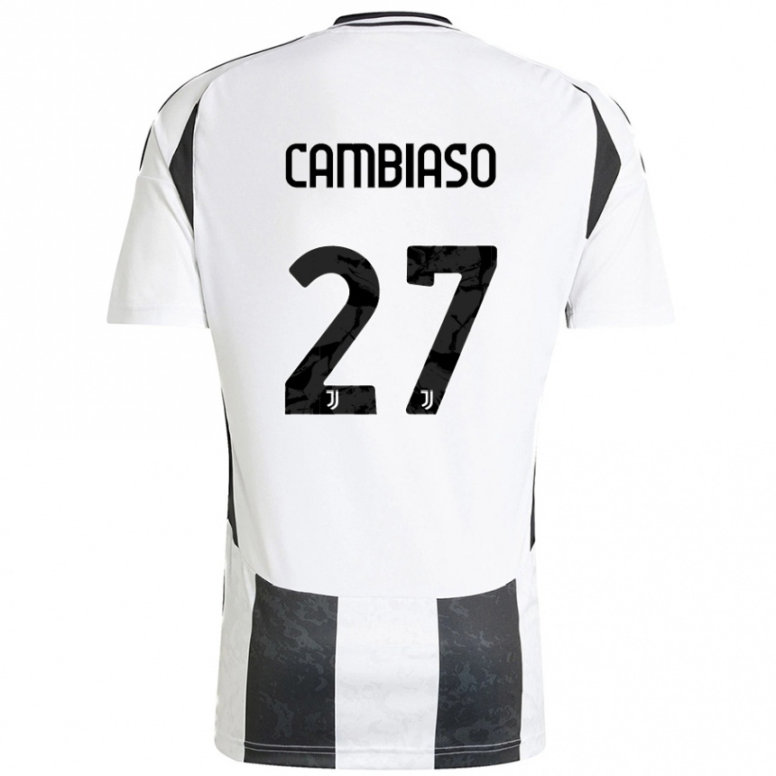 Gyermek Labdarúgás Andrea Cambiaso #27 Fehér Fekete Hazai Jersey 2024/25 Mez Póló Ing