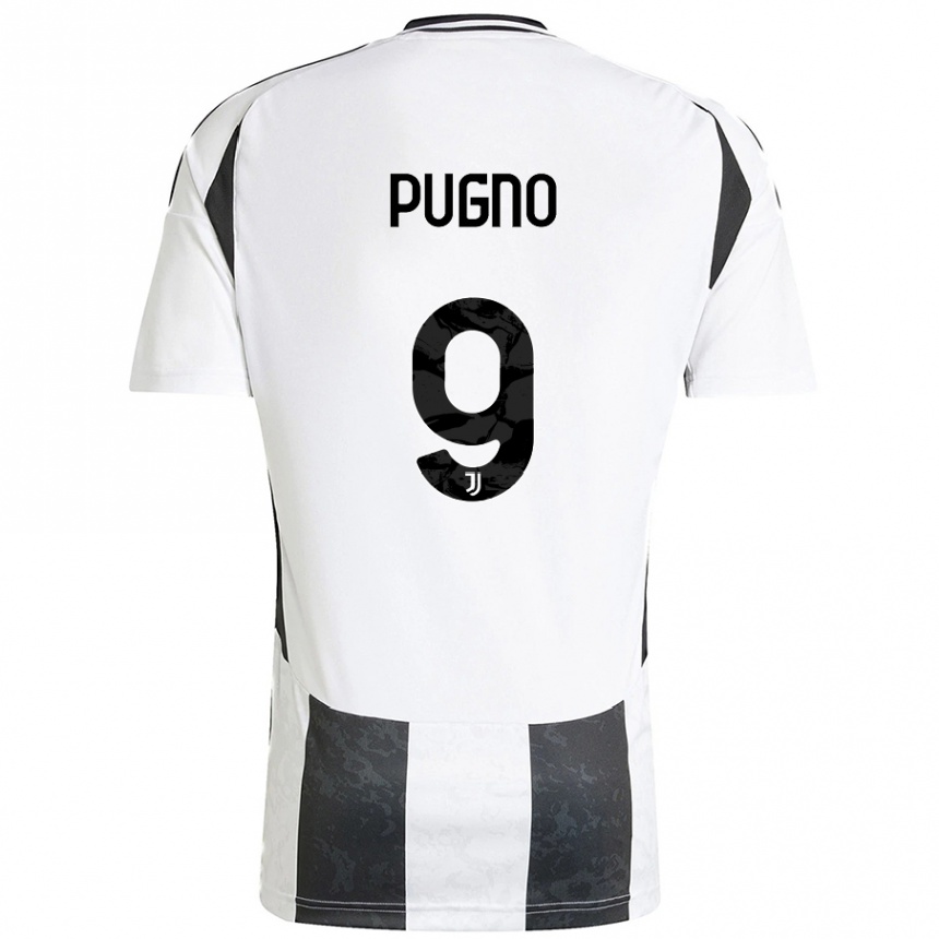 Gyermek Labdarúgás Diego Pugno #9 Fehér Fekete Hazai Jersey 2024/25 Mez Póló Ing