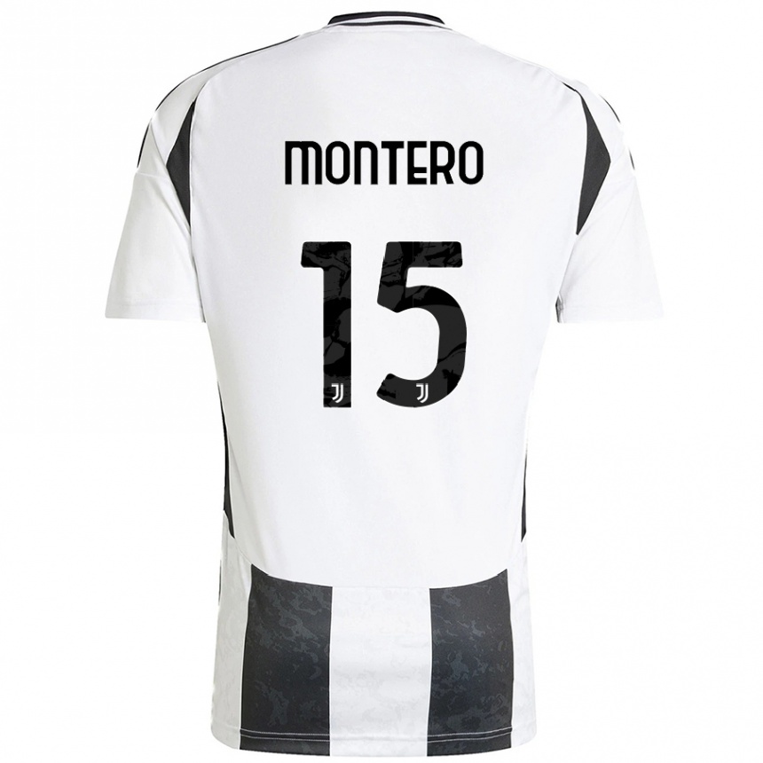 Gyermek Labdarúgás Alfonso Montero #15 Fehér Fekete Hazai Jersey 2024/25 Mez Póló Ing