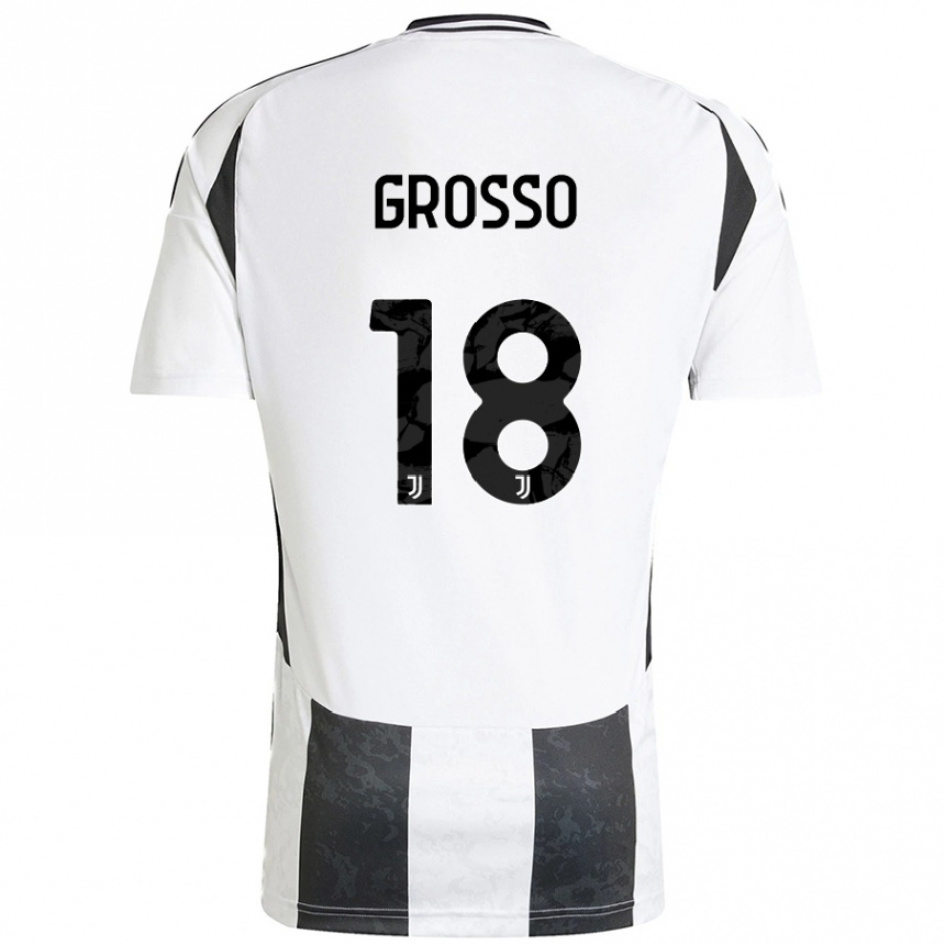 Gyermek Labdarúgás Filippo Grosso #18 Fehér Fekete Hazai Jersey 2024/25 Mez Póló Ing