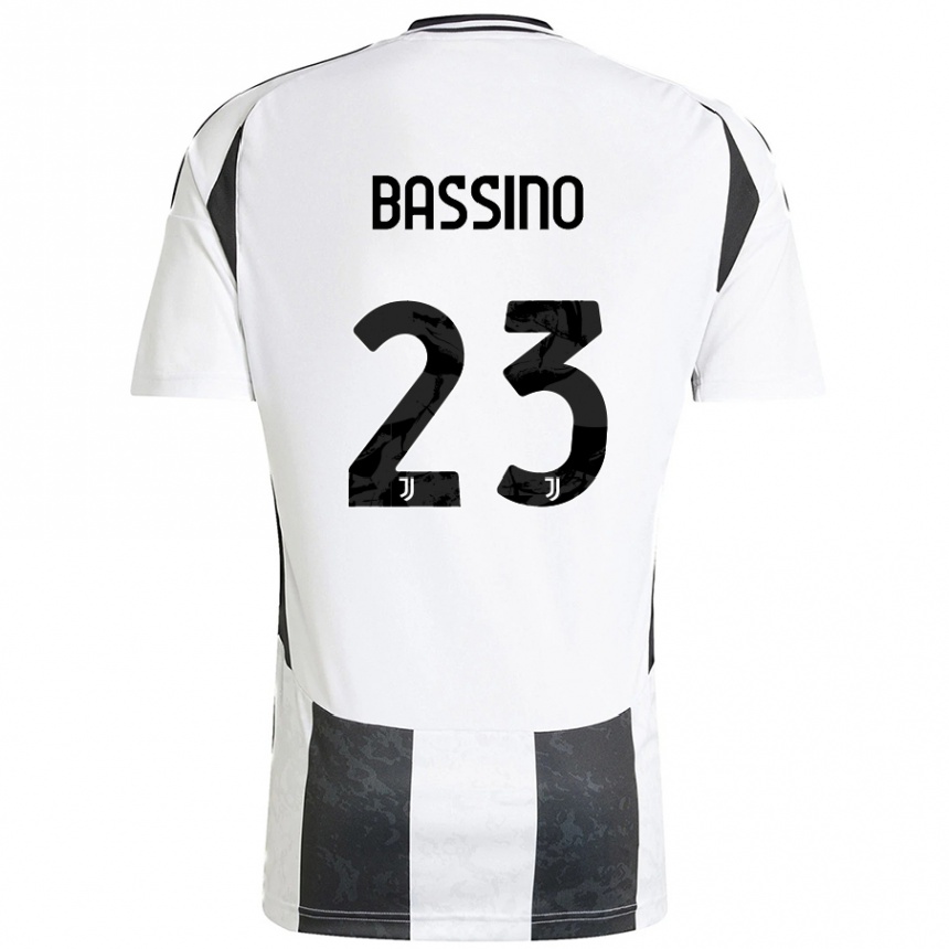 Gyermek Labdarúgás Alessandro Bassino #23 Fehér Fekete Hazai Jersey 2024/25 Mez Póló Ing