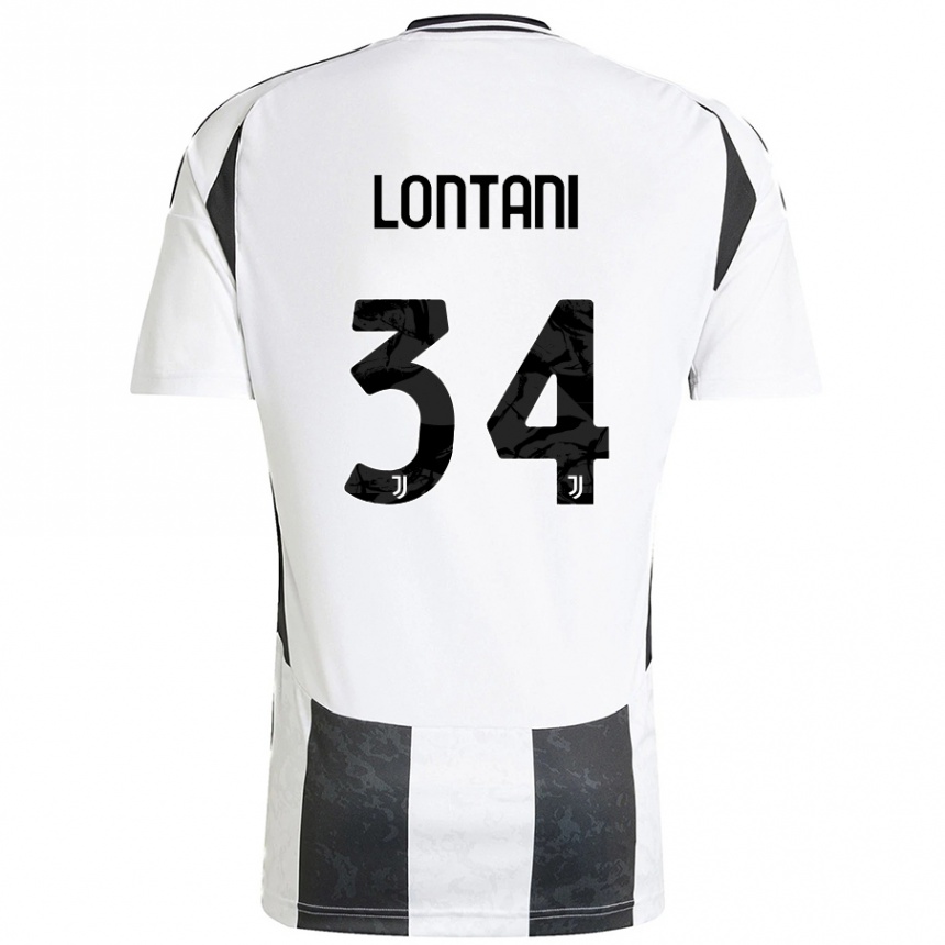 Gyermek Labdarúgás Matteo Lontani #34 Fehér Fekete Hazai Jersey 2024/25 Mez Póló Ing