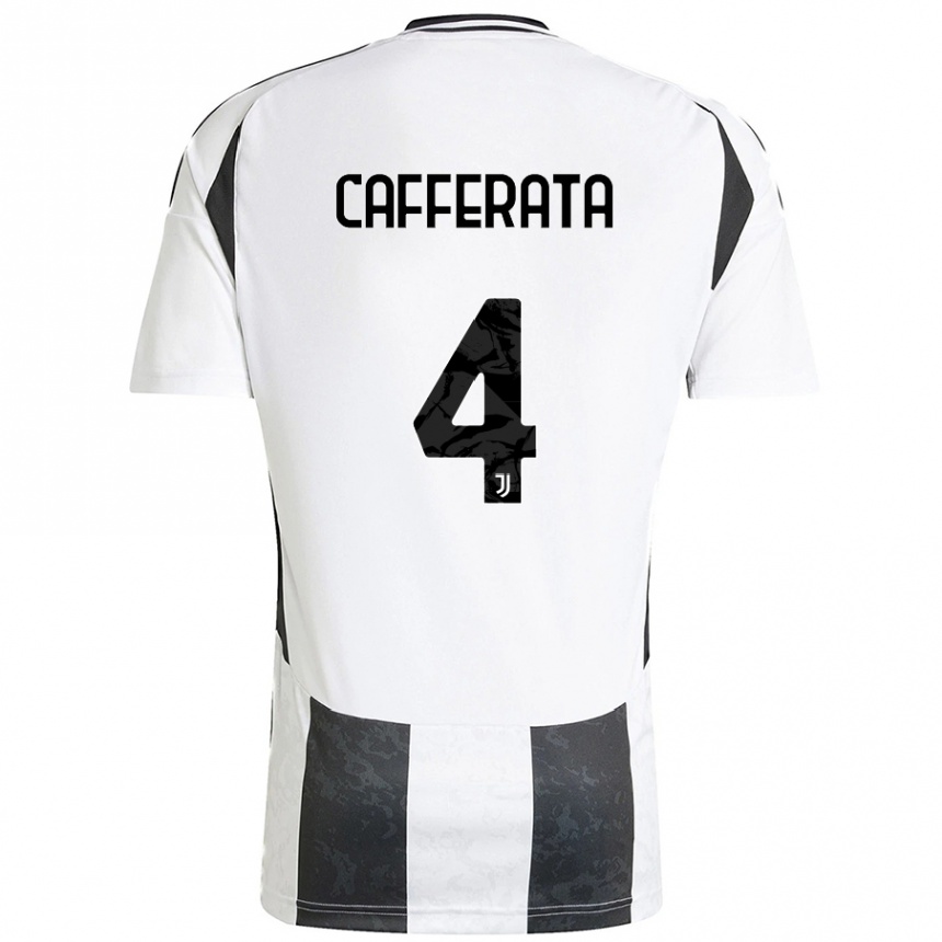 Gyermek Labdarúgás Federica Cafferata #4 Fehér Fekete Hazai Jersey 2024/25 Mez Póló Ing