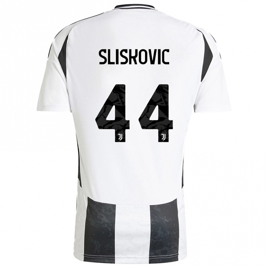 Gyermek Labdarúgás Gloria Slišković #44 Fehér Fekete Hazai Jersey 2024/25 Mez Póló Ing