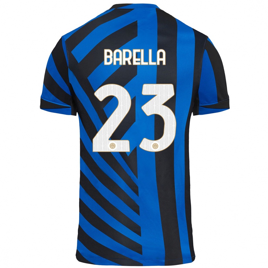 Gyermek Labdarúgás Nicolo Barella #23 Kék Fekete Hazai Jersey 2024/25 Mez Póló Ing