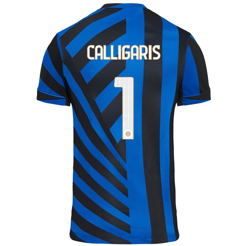 Gyermek Labdarúgás Alessandro Calligaris #1 Kék Fekete Hazai Jersey 2024/25 Mez Póló Ing