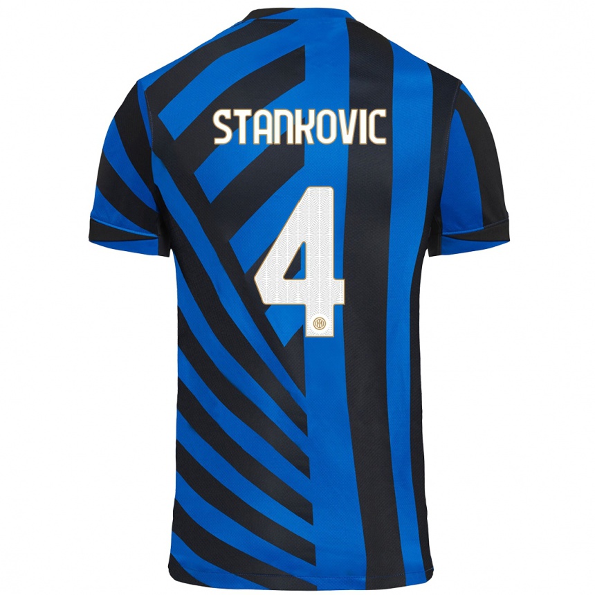 Gyermek Labdarúgás Aleksandar Stankovic #4 Kék Fekete Hazai Jersey 2024/25 Mez Póló Ing