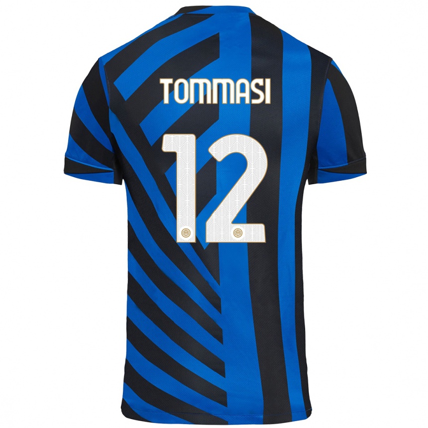 Gyermek Labdarúgás Francesco Tommasi #12 Kék Fekete Hazai Jersey 2024/25 Mez Póló Ing