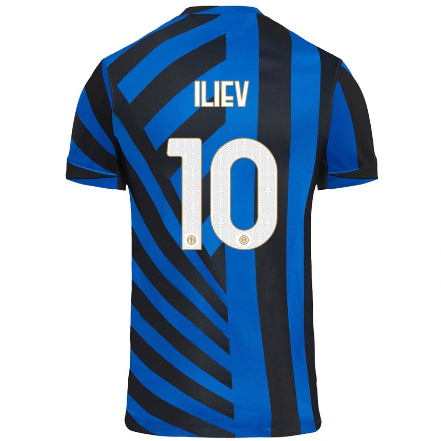 Gyermek Labdarúgás Nikola Iliev #10 Kék Fekete Hazai Jersey 2024/25 Mez Póló Ing