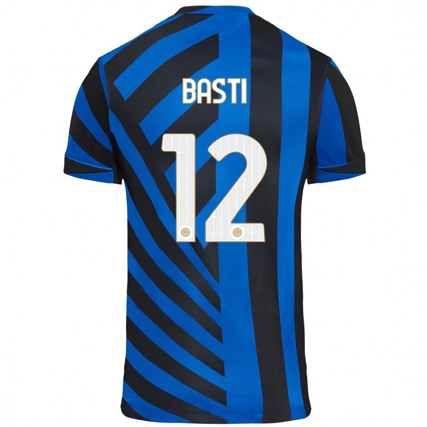 Gyermek Labdarúgás Matteo Basti #12 Kék Fekete Hazai Jersey 2024/25 Mez Póló Ing