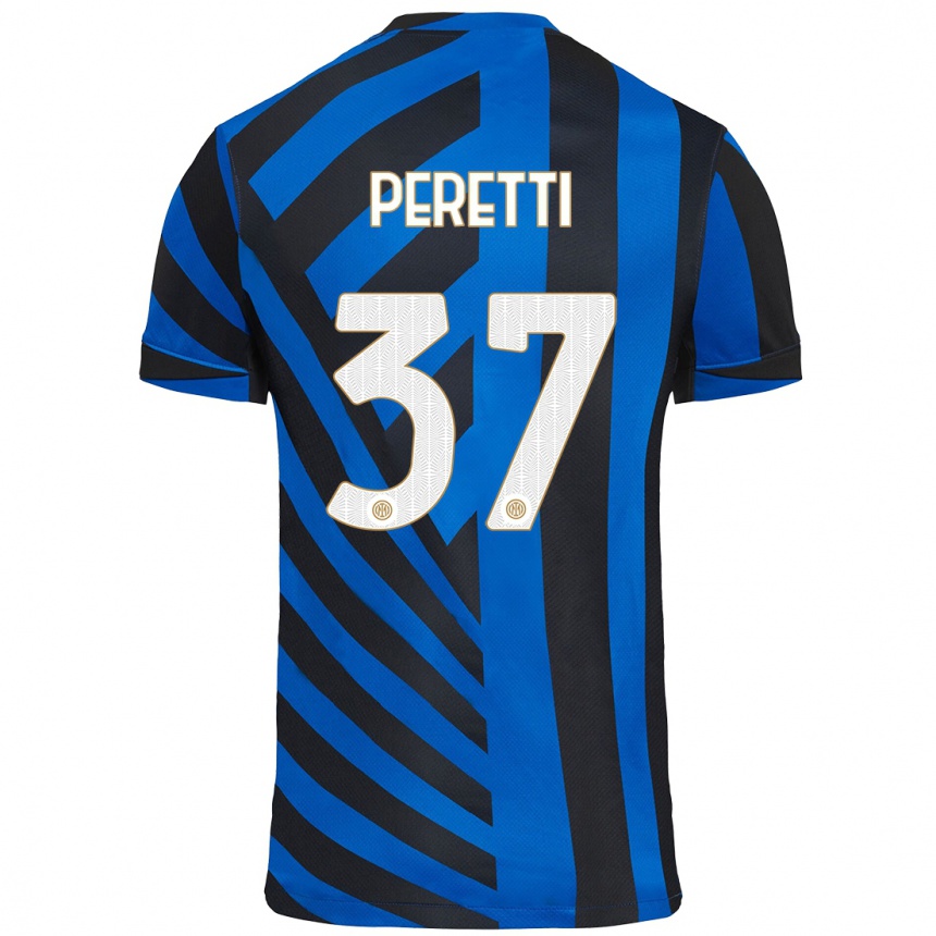 Gyermek Labdarúgás Lorenzo Peretti #37 Kék Fekete Hazai Jersey 2024/25 Mez Póló Ing