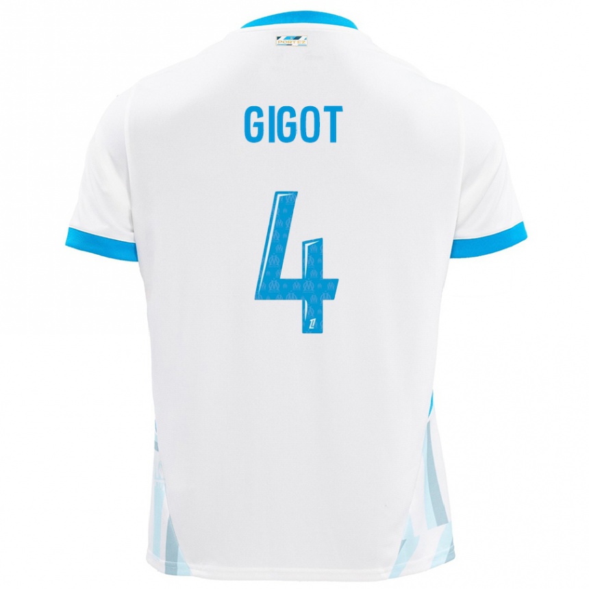 Gyermek Labdarúgás Samuel Gigot #4 Fehér Ég Kék Hazai Jersey 2024/25 Mez Póló Ing