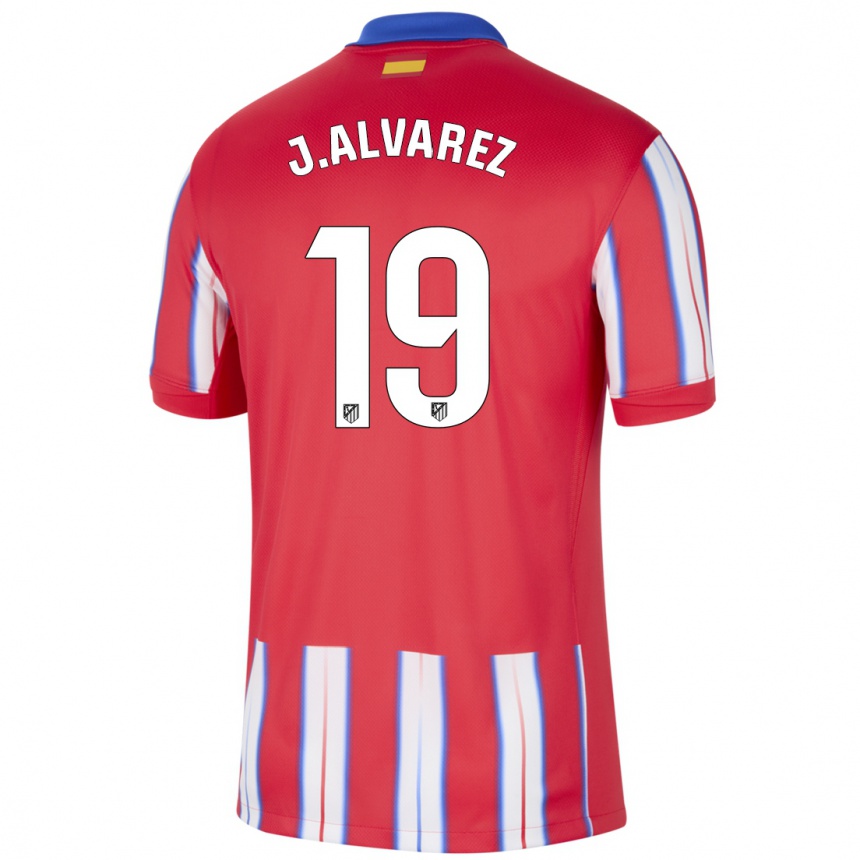 Gyermek Labdarúgás Julian Alvarez #19 Piros Fehér Kék Hazai Jersey 2024/25 Mez Póló Ing