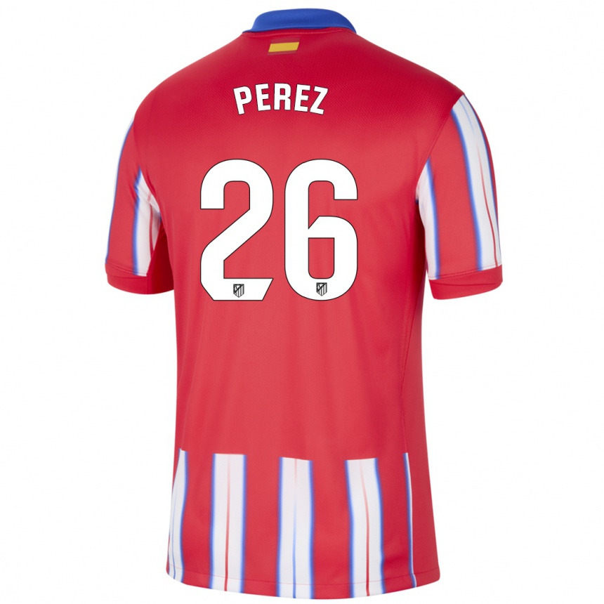 Gyermek Labdarúgás Xenia Perez #26 Piros Fehér Kék Hazai Jersey 2024/25 Mez Póló Ing