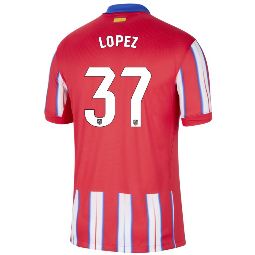 Gyermek Labdarúgás Alex Lopez #37 Piros Fehér Kék Hazai Jersey 2024/25 Mez Póló Ing