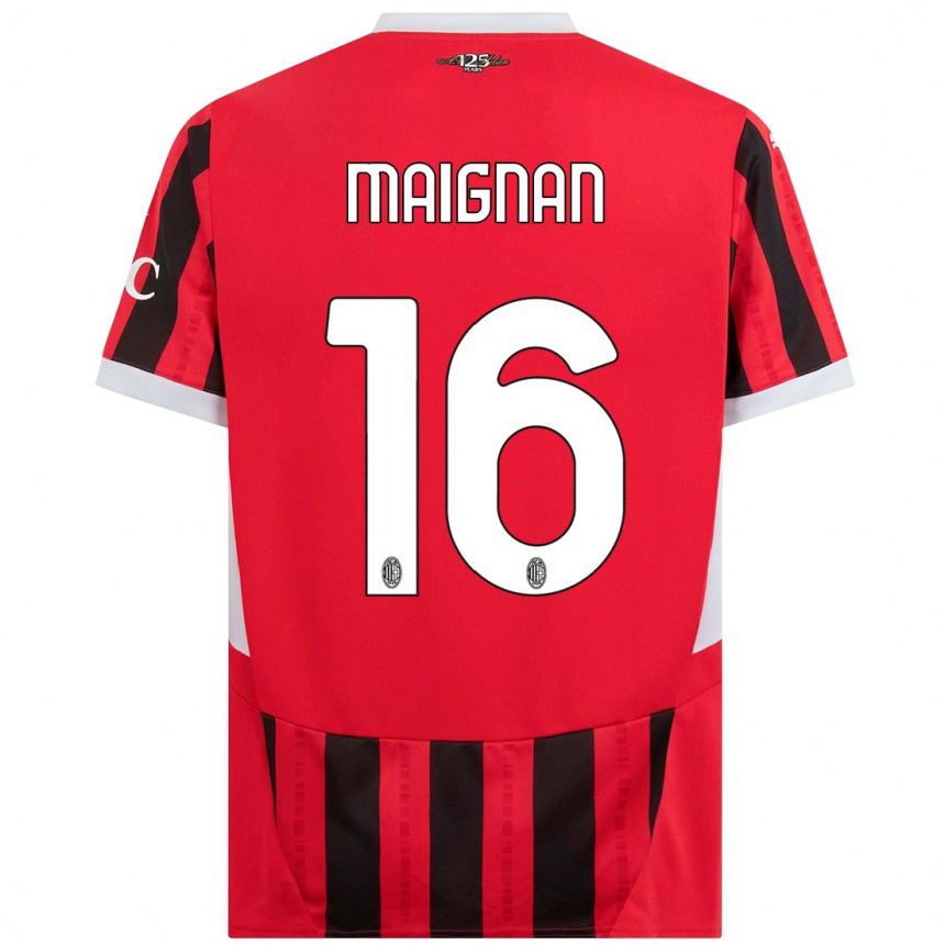 Gyermek Labdarúgás Mike Maignan #16 Piros Fekete Hazai Jersey 2024/25 Mez Póló Ing