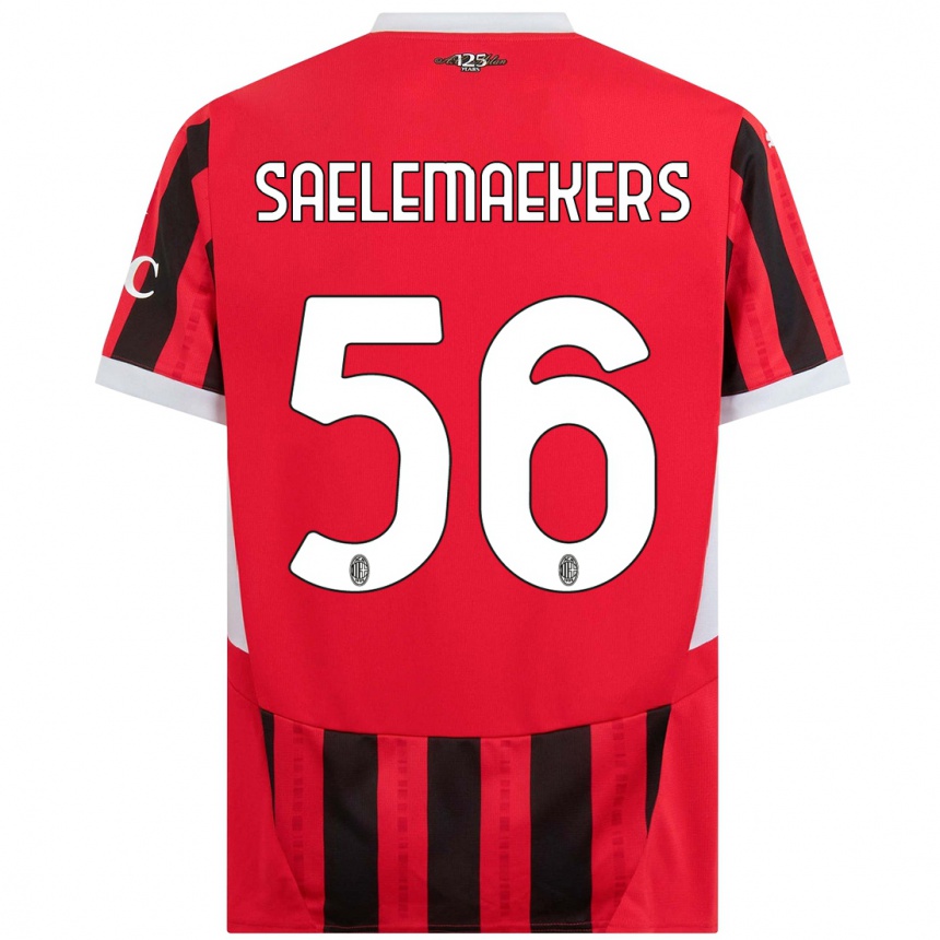 Gyermek Labdarúgás Alexis Saelemaekers #56 Piros Fekete Hazai Jersey 2024/25 Mez Póló Ing