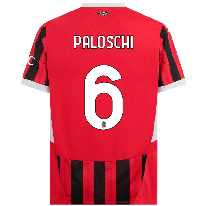 Gyermek Labdarúgás Dorian Paloschi #6 Piros Fekete Hazai Jersey 2024/25 Mez Póló Ing