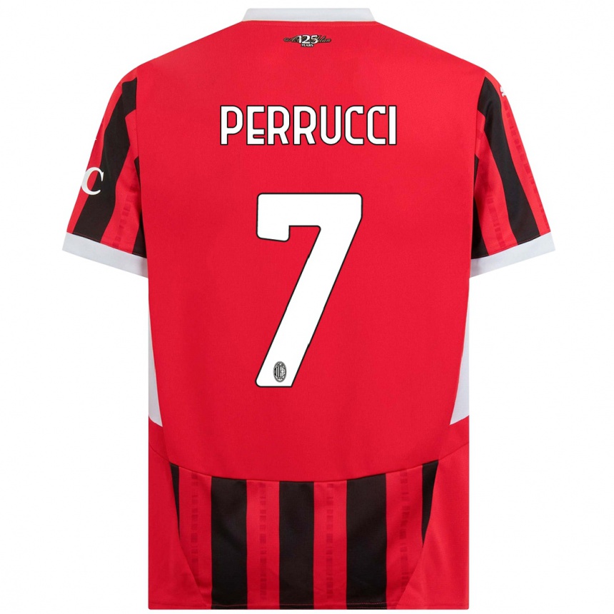 Gyermek Labdarúgás Vincenzo Perrucci #7 Piros Fekete Hazai Jersey 2024/25 Mez Póló Ing