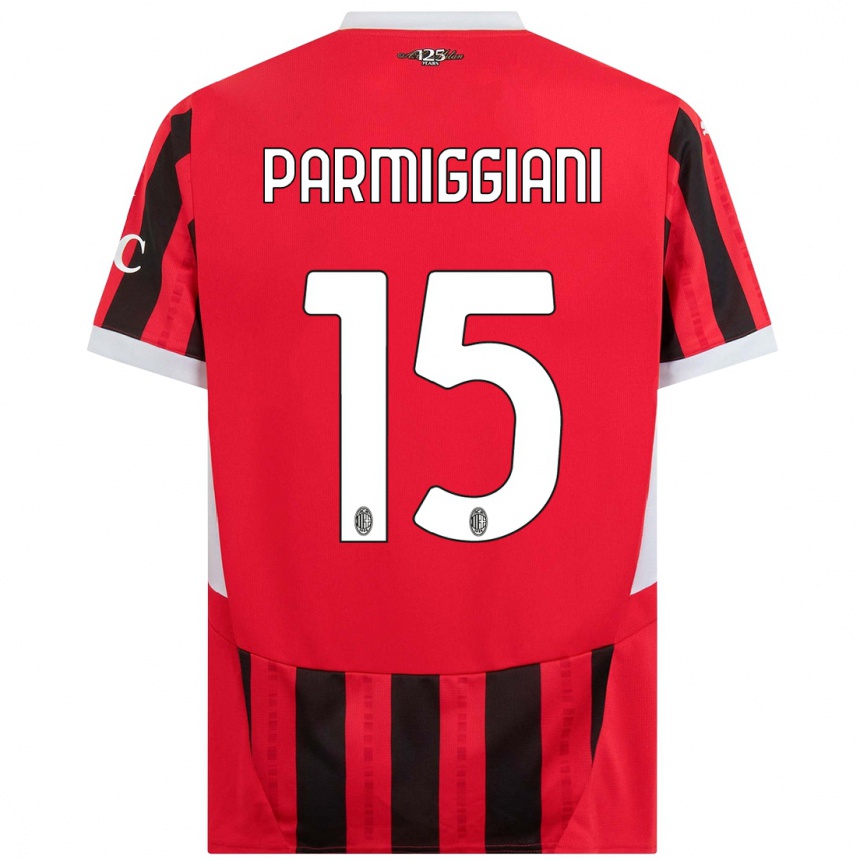 Gyermek Labdarúgás Pietro Parmiggiani #15 Piros Fekete Hazai Jersey 2024/25 Mez Póló Ing