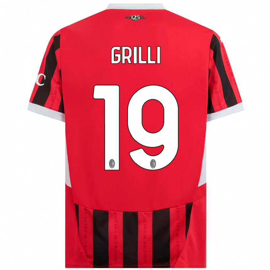 Gyermek Labdarúgás Lorenzo Grilli #19 Piros Fekete Hazai Jersey 2024/25 Mez Póló Ing