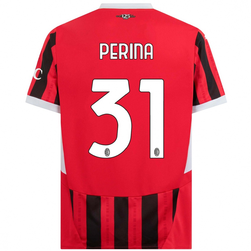 Gyermek Labdarúgás Gioele Perina #31 Piros Fekete Hazai Jersey 2024/25 Mez Póló Ing