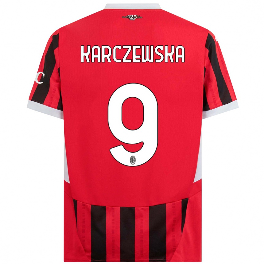 Gyermek Labdarúgás Nikola Karczewska #9 Piros Fekete Hazai Jersey 2024/25 Mez Póló Ing