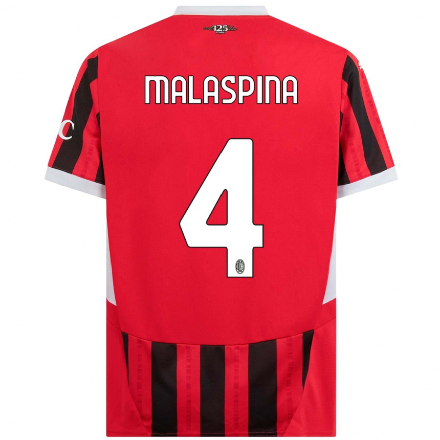 Gyermek Labdarúgás Mattia Malaspina #4 Piros Fekete Hazai Jersey 2024/25 Mez Póló Ing